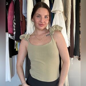 Express Sage Green Ruched Strap Bodysuit | Size M